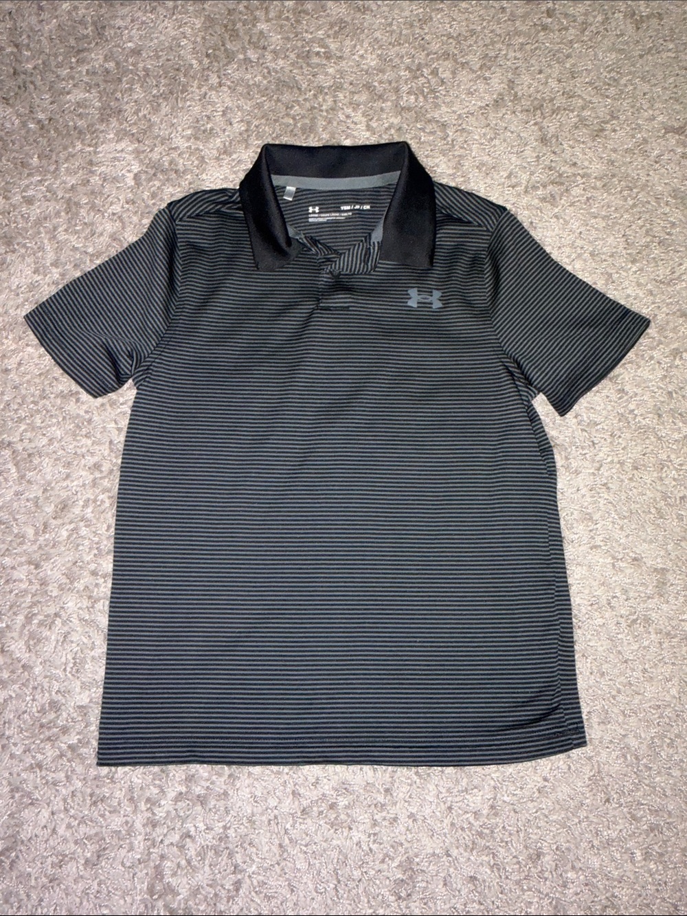Under Armour Black and Gray Striped Kids Polo
